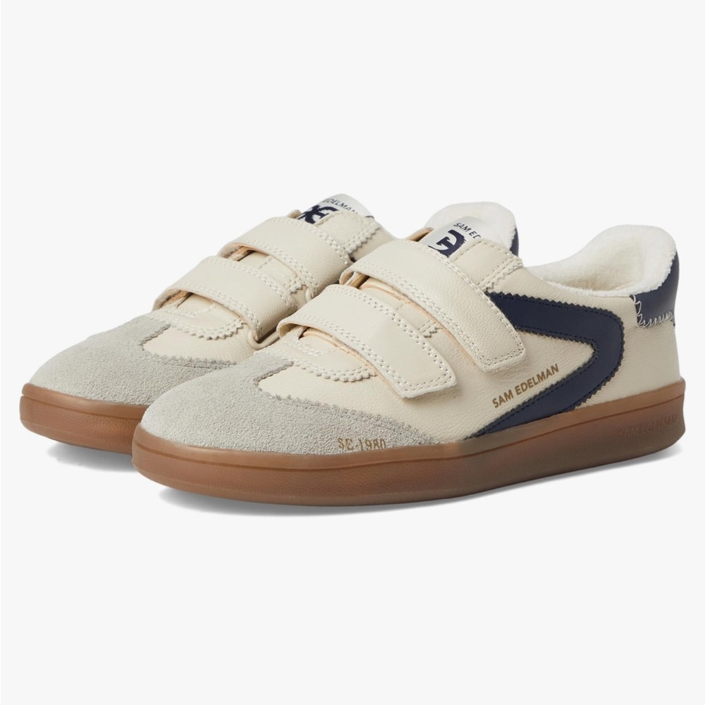 Sam Edelman Cream and Blue Velcro Sneakers